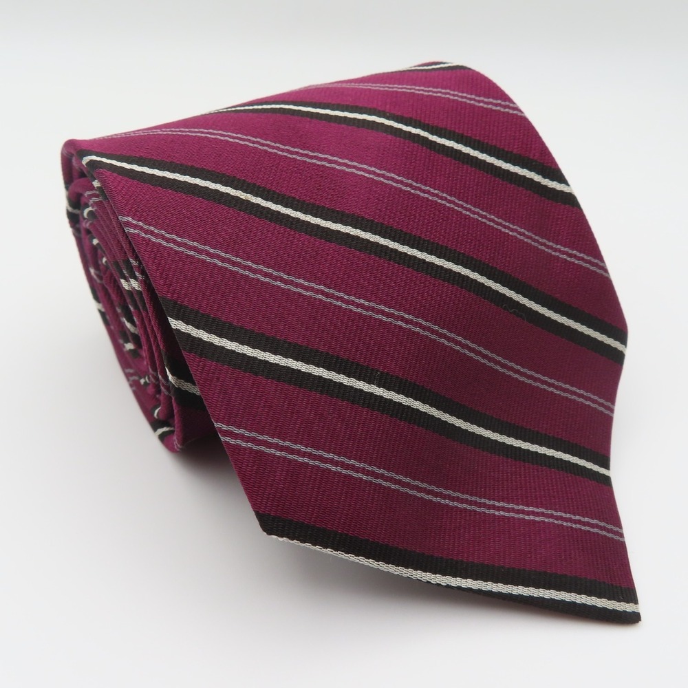 Brooks Brothers Tie Silk Red Black White Striped Repp 3.75" Wide 57" Long USA